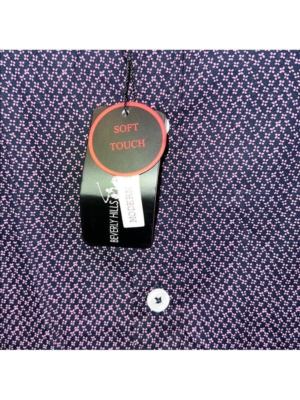 Beverly Hills Polo Club Navy and Purple/Plum Patterned Shirt, Size Men’s Small - Picture 3 of 9
